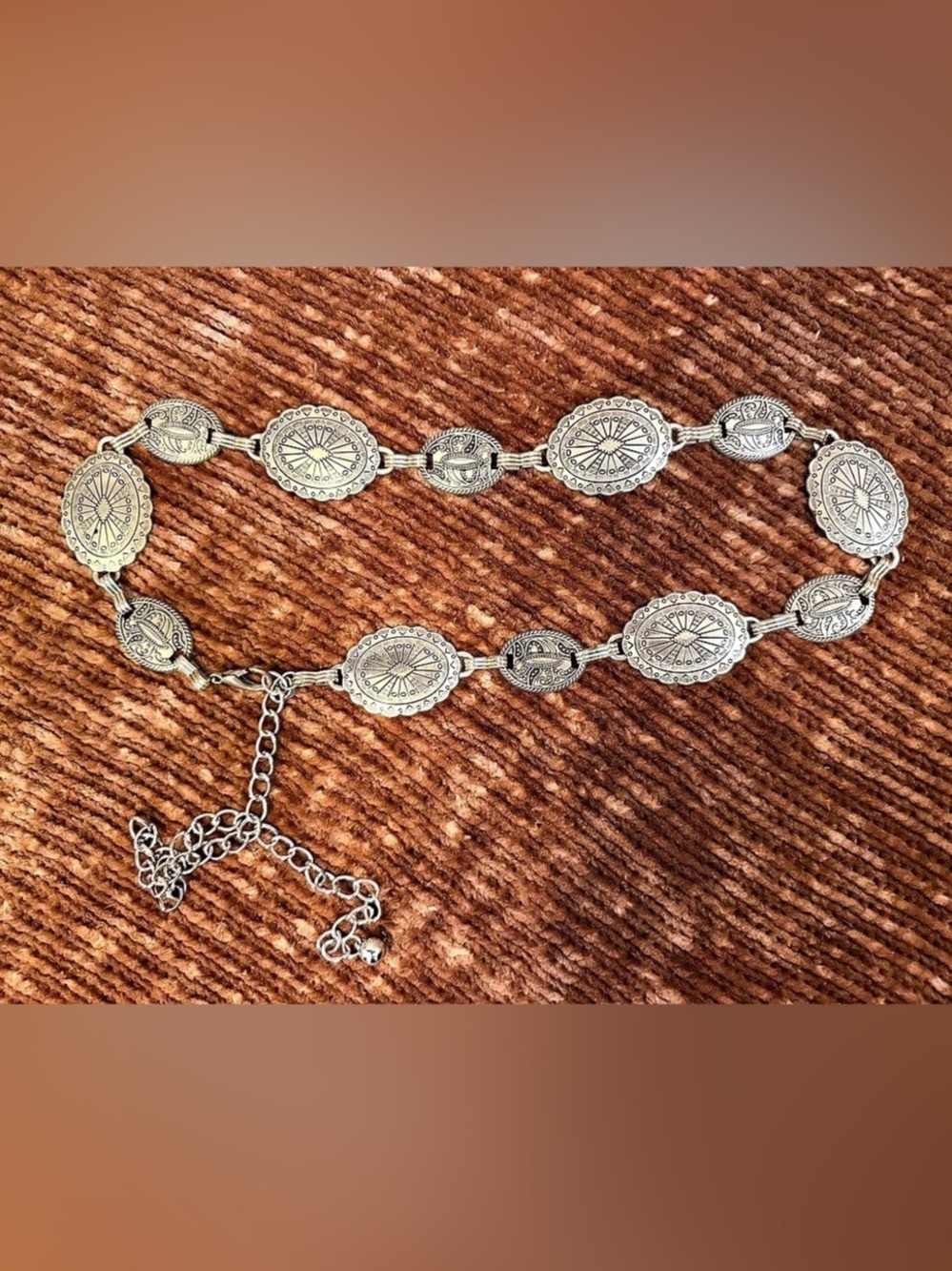 Silver Tone Western Concho Chain Belt Adjustable Boho Cowgirl